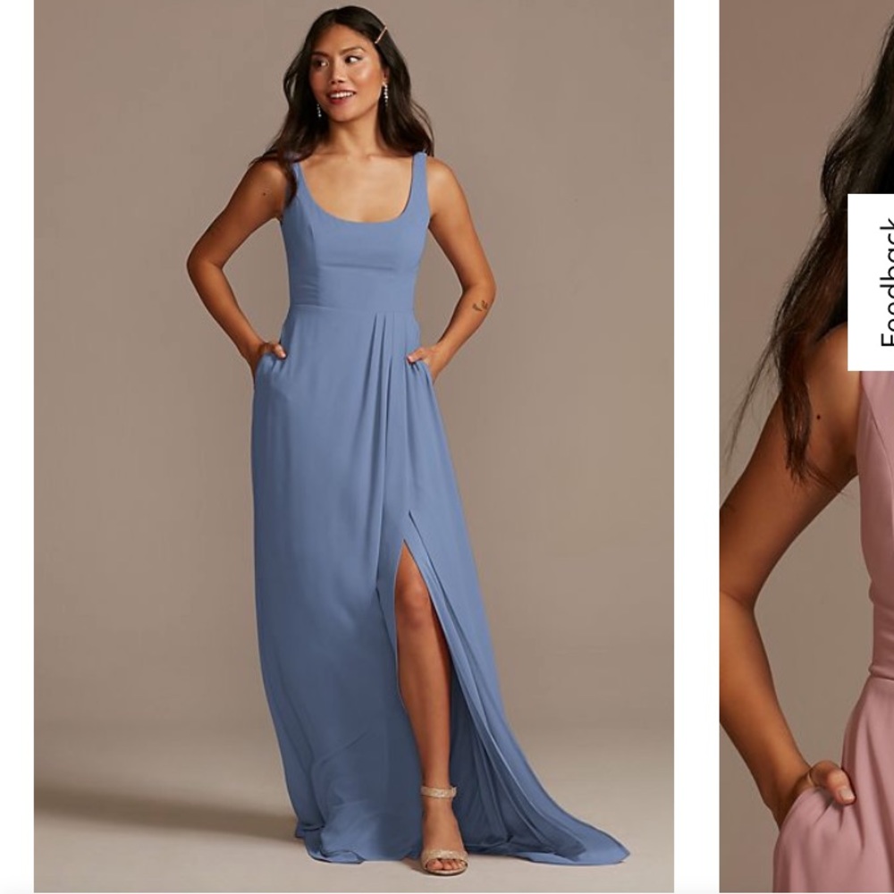 David’s Bridal steel blue bridesmaids dress. Size 12.